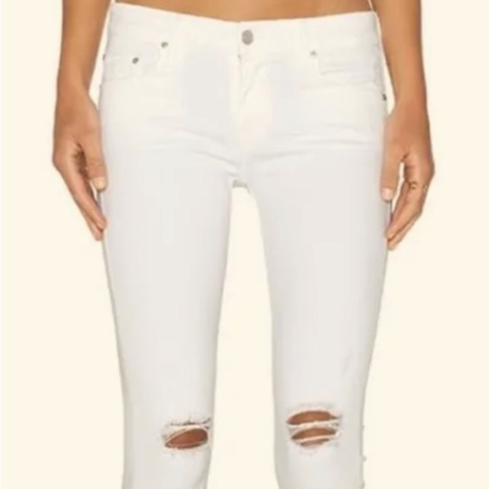 White Jeans by Mother “Looker” with ankle fray-worn twice